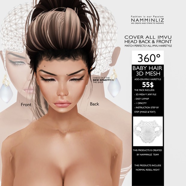 360° BABY HAIR 3D MESH •Cover all imvu head back & front