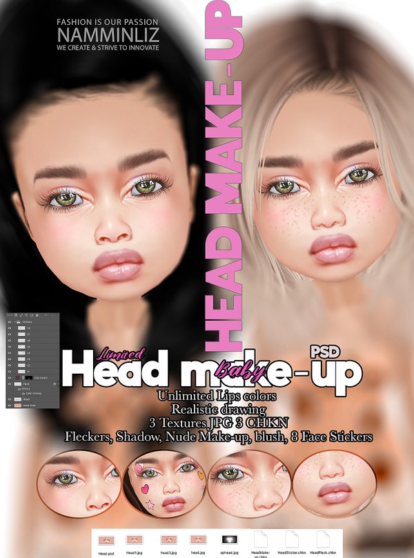 Baby Head Make-up Textures JPG PSD 3 CHKN KD Blush, Fleckers, 8 Stickers Limited to 2 clients only