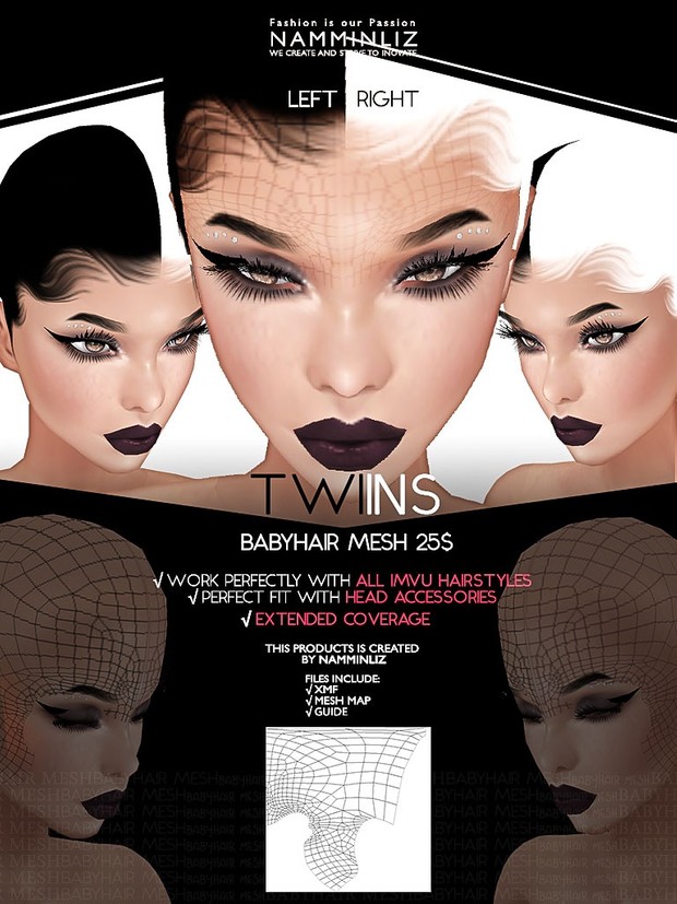 TWIINS Baby hair Mesh 2018 ( XMF, 2 Bayhair Opacity files *.JPEG )
