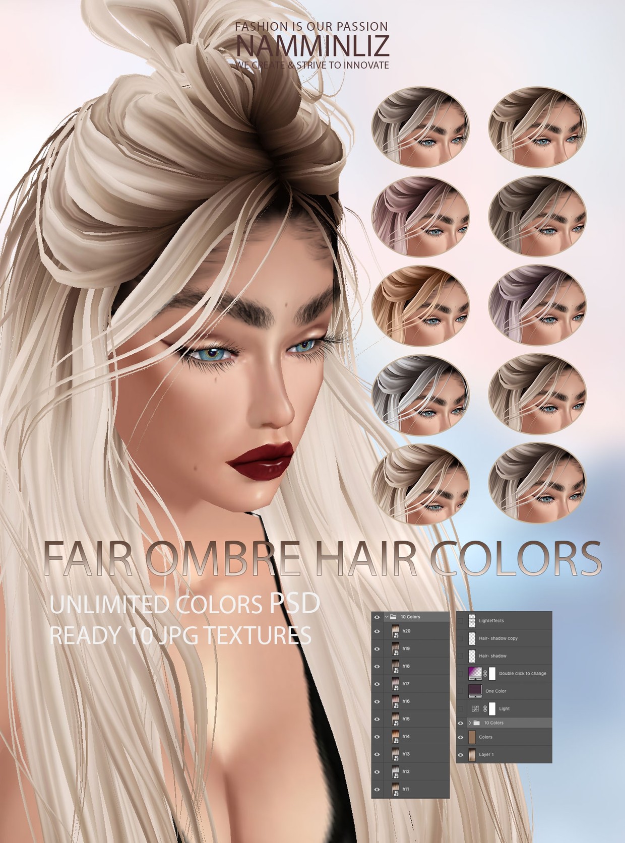 Fair Ombre Hair Colors 10 Textures JPG Unlimited color - NAMMINLIZ