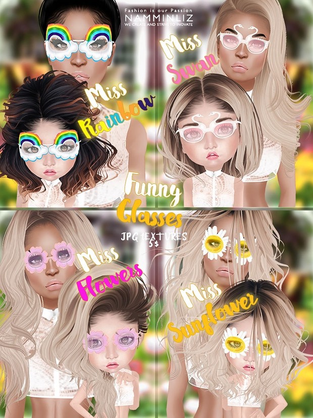 Funny Sunglasses ( Miss Swan, Miss Rainbow, Miss Flowers, Miss Sunflowers ) 4 JPG Textures NAMMINLIZ