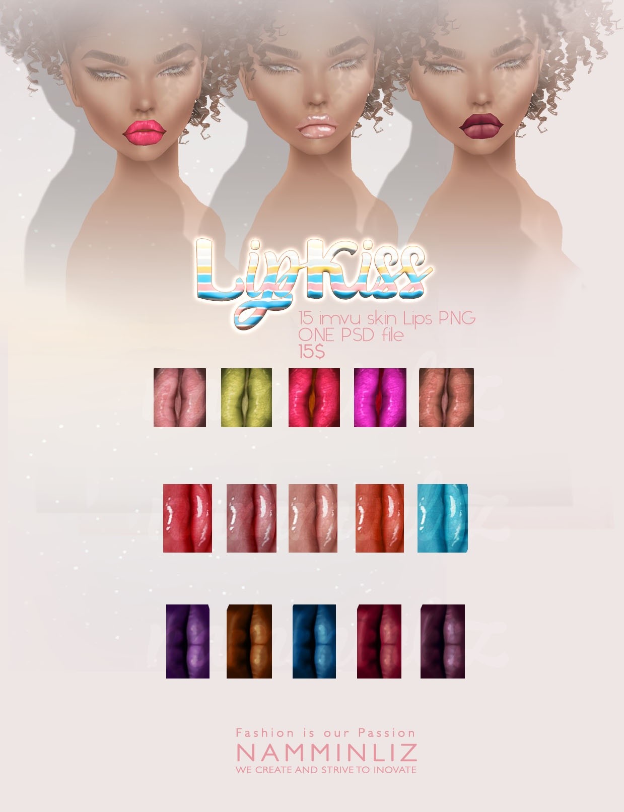 LIPKISS 15 imvu skin Lips PNG - ONE PSD file - NAMMINLIZ