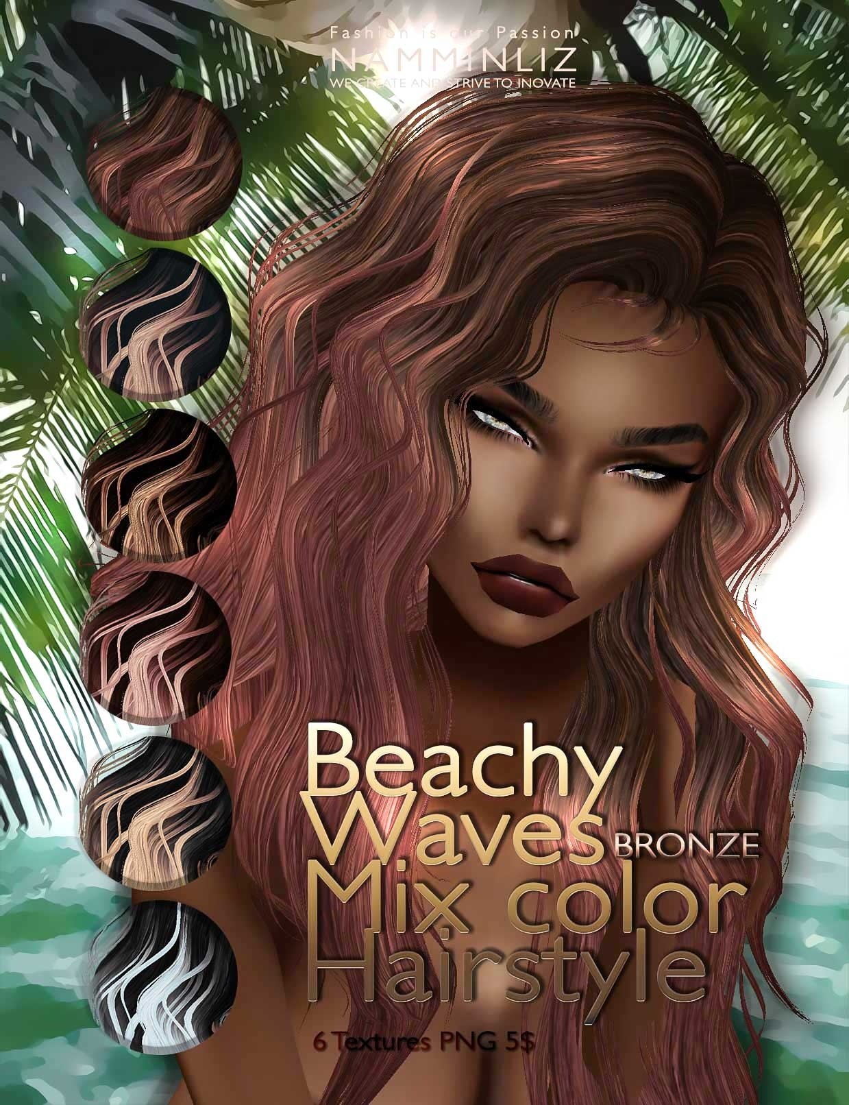 Beachy waves mixc color hairstyle •BRONZE 6 imvu hair - NAMMINLIZ