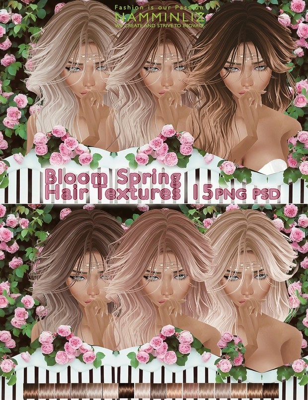 Bloom Spring hair textures 15 PNG PSD