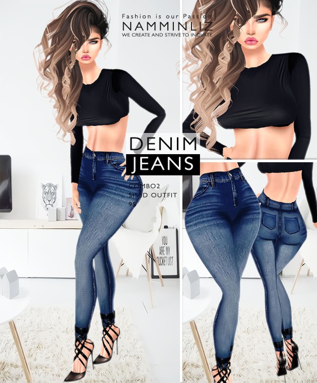 Denim Jeans Full combo imvu Sis3d outfit Jeans & Tops