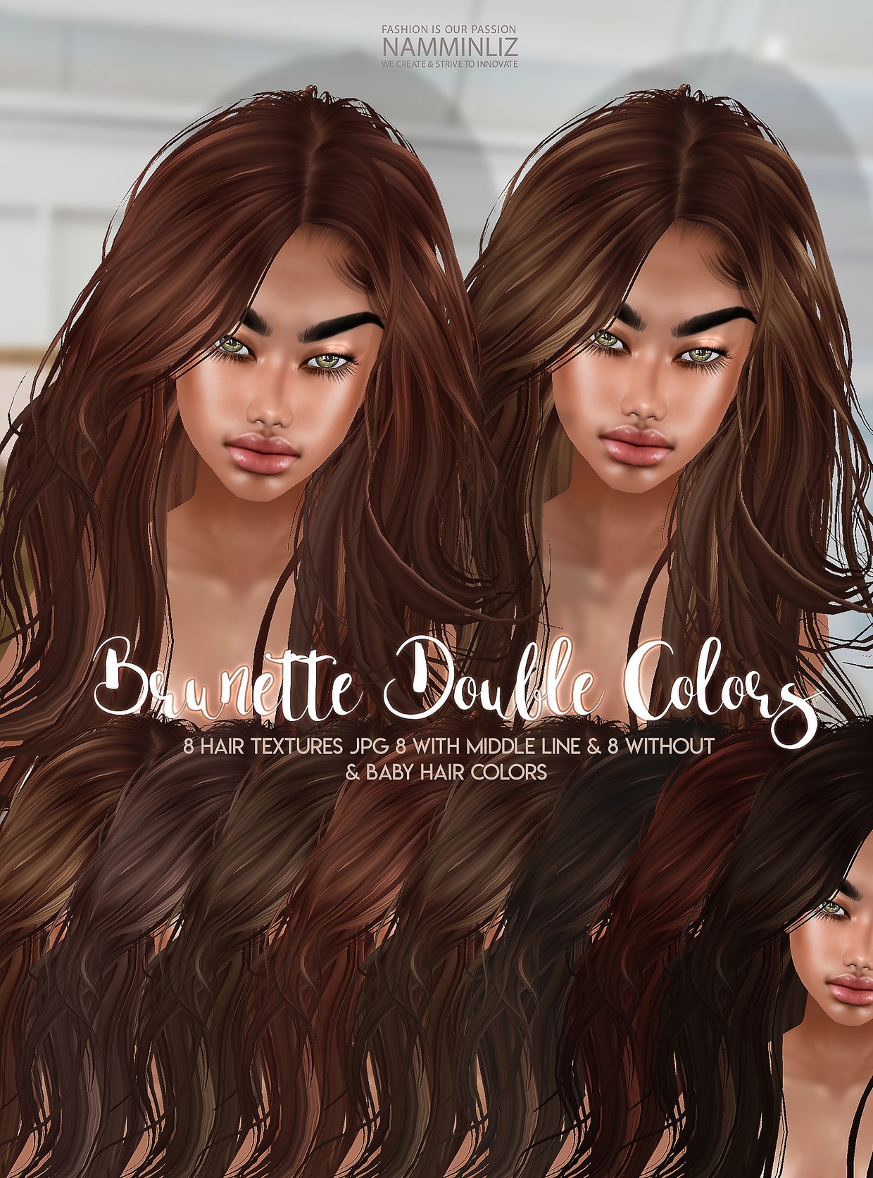 Brunette Double Colors Hair 24 Textures Jpg With Midle Namminliz