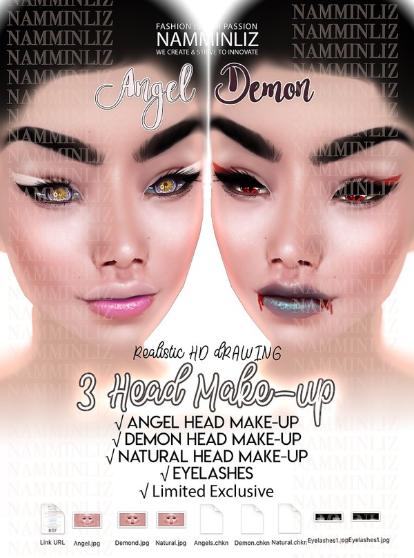 Angel & Demon (Natural) 3 Head Make-up Textures JPG 3 CHKN Master Resell right Exclusive to 1 client