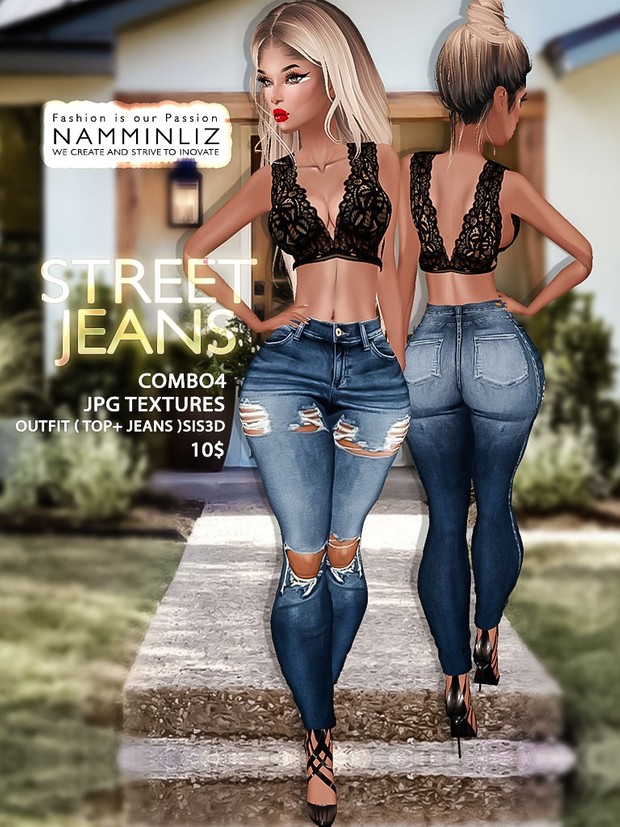 Street Jeans full combo4 Textures JPG Outfits ( Top + Jeans ) Sis3d