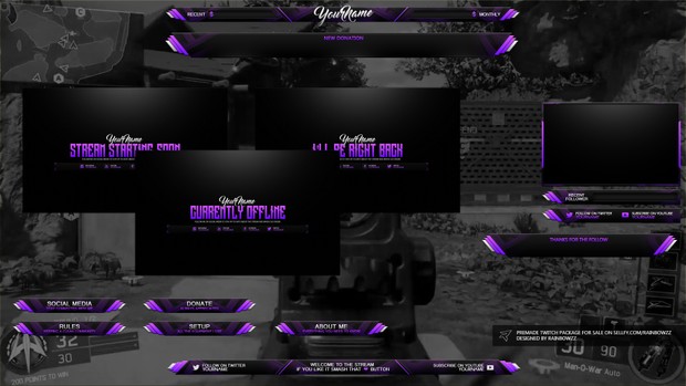 Pink Purple Black Themed Twitch Package