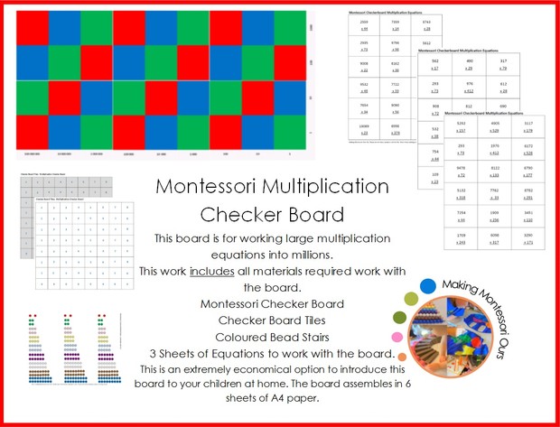 Montessori Multiplication Checker Board Materials