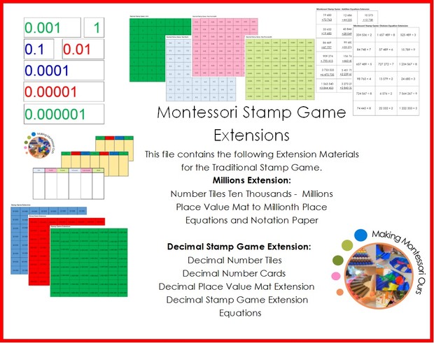 Montessori Stamp Game Extensions Million and Decimal