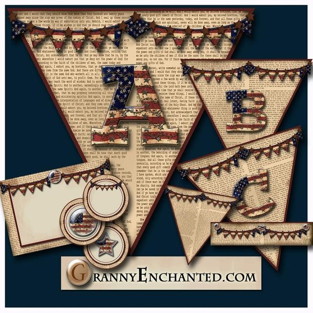 Newsprint Americana Flag Banner Alphabet From Granny Enchanted