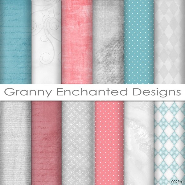 12 Digital Papers - Teal, Gray, and Pink/Red Digital Backgrounds / Scrapbook Paper (002)