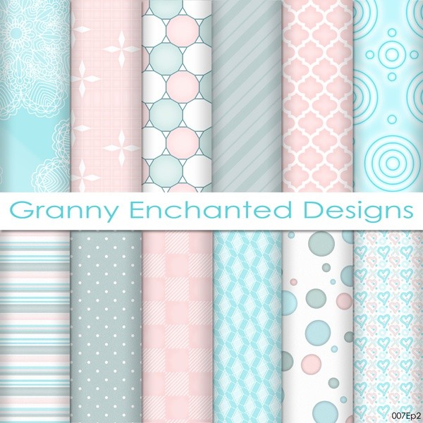 Soft Beach: 12 Digital Papers– in Teal, White, and Blush Patterns (007p2)
