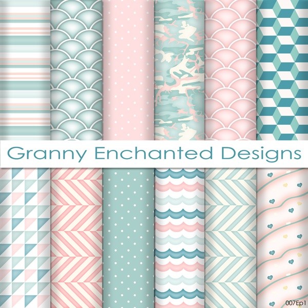 Soft Beach: 12 Digital Papers– in Teal, Blue, White, and Blush Patterns (007p1)