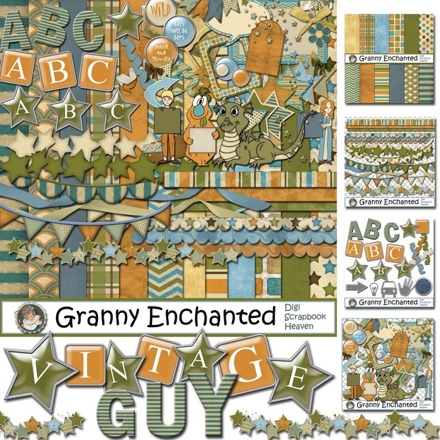 Vintage Guy Digital Scrapbook Mega Kit (70)