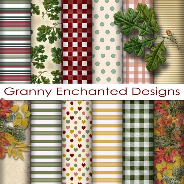 Autumn Woods: 12 Digital Papers and 3 Autumn Leaf Clusters– (006p1)