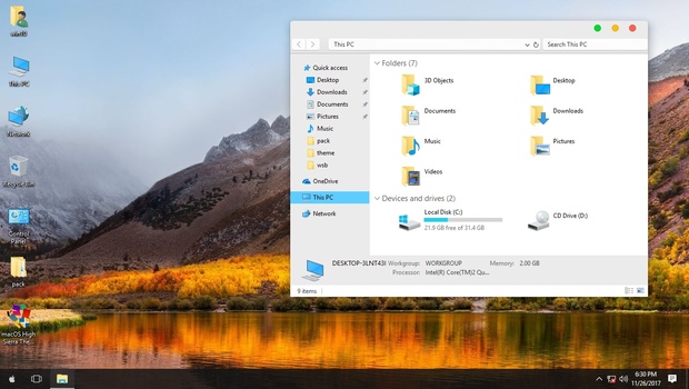macOS High Sierra ThemePack for Win 7/8.1/10RS3