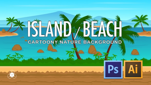 2D ISLAND, BEACH - Cartoony Parallax Nature Background