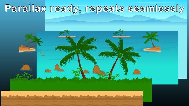2D ISLAND, BEACH - Cartoony Parallax Nature Background
