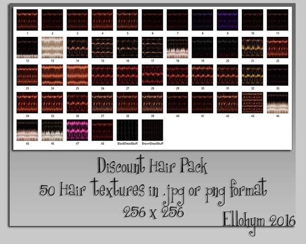 Ellohym - Discount Hair Pack 2 - 50 Hair Textures