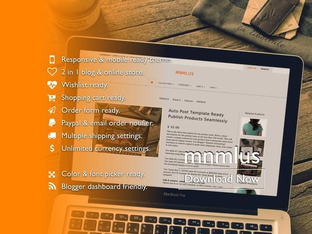 BlogrCart MNMLUS (PRO v2.0) - Premade 2 in 1 Blogger & Store Theme/Template with Wishlist Functions