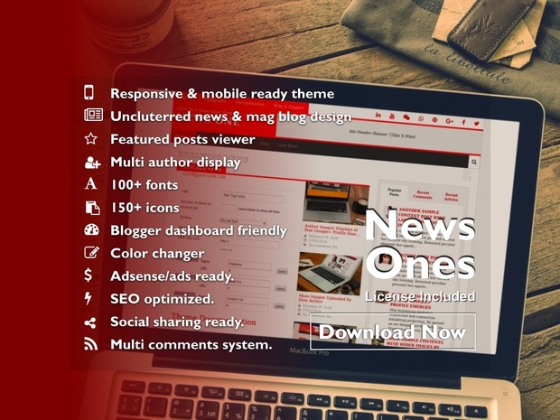 NEWS ONES (PRO) - Easy Magazine & News Styled Pre-made Blogger Blogspot Template (License Incl)