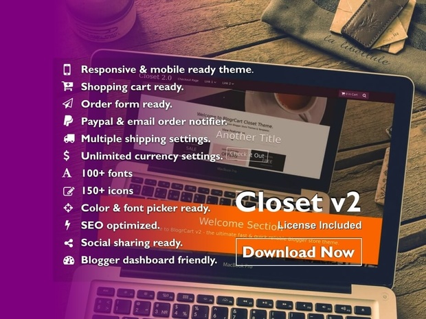 BlogrCart CLOSET V2 (PRO) - Responsive Blogger Shopping Cart Theme/Template (Bundled)