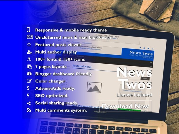 NEWS TWOS (PRO) - Responsive Easy News & Mag Styled Blogger Blogspot Template/Theme (License)