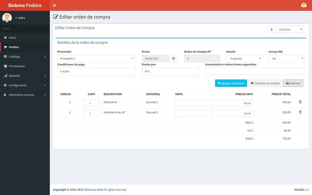 Sistema web de pedidos