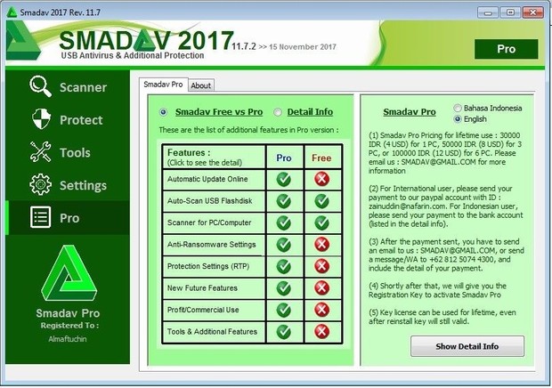Original Smadav Pro License for Personal Computer, Office and Internet Cafe