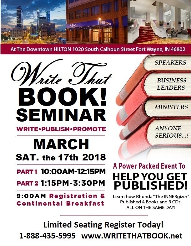 WRITE THAT BOOK! Seminar (Online LIVE and at The Downtown HILTON Fort Wayne, Indiana)