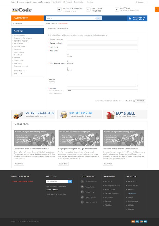 SzStore MULTI-VENDOR AUTOMATED DIGITAL DELIVERY STORE SHOPPING CART PHP SCRIPT 3.0