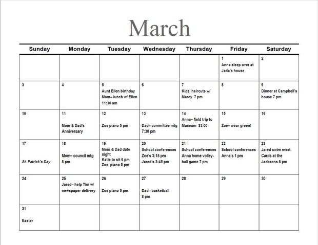 Smith Family Calendar IADL Project