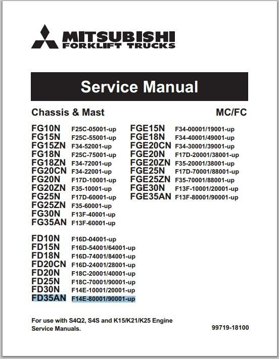Mitsubishi Forklift Trucks FG10N-35AN, FGE10N-35AN, FD10N-FD35AN Chassis Mast Service Manual