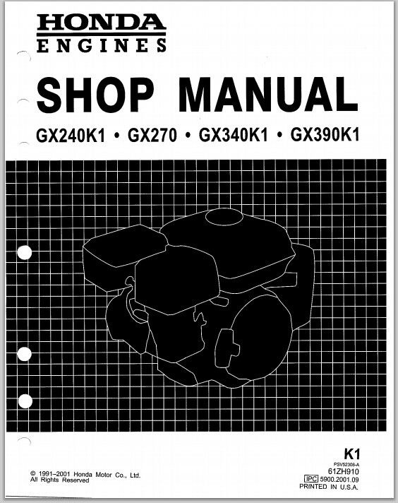Honda engines GX240K1 GX270 GX340K1 GX390K1 repair shop manual
