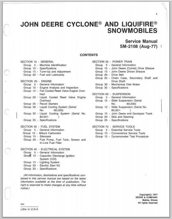 1976-1978 John Deere Cyclone / Liquifire service Repair Manual.