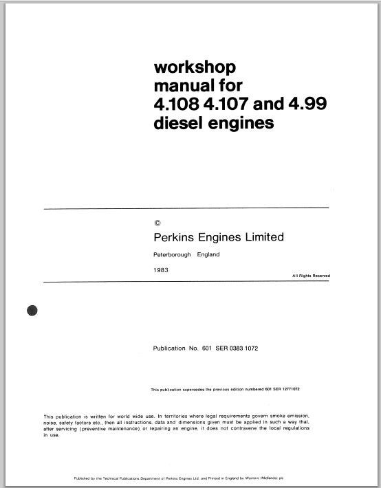 Perkins 4.107 4.108 4.99 Diesel Engines Service Repair Workshop Manual