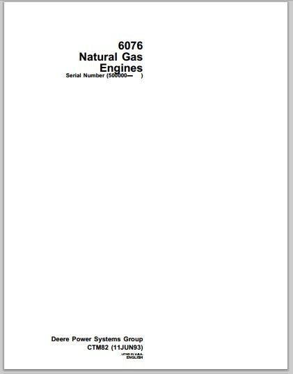 John Deere 6076 Natural GAS Engines workshop manual pdf