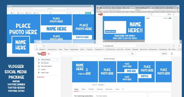 Vlogger Social Media Package PSD Template ( Youtube & Twitter )