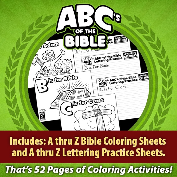 ABC's of the Bible Coloring Pages and Lettering Practice Sheets
