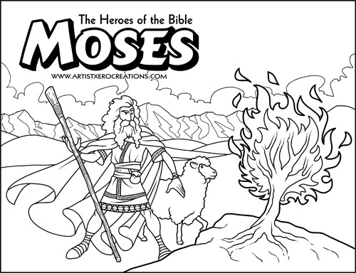 The Heroes of the Bible Coloring Pages: Moses and the Burning Bush