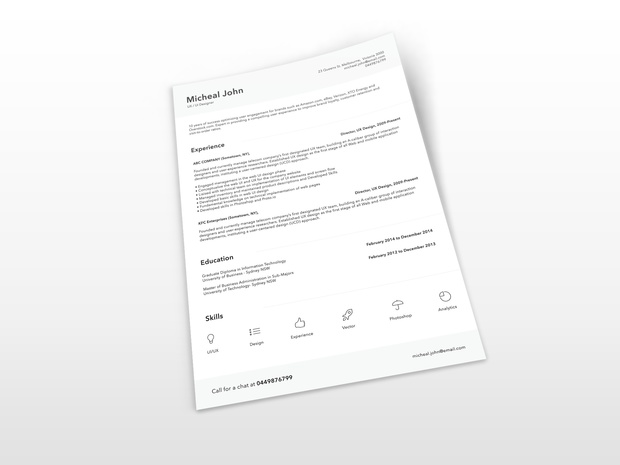 Free Clean Resume Template PSD