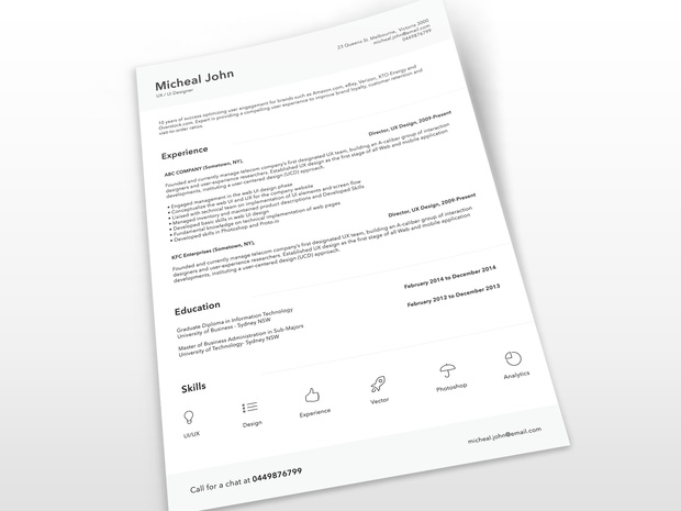 Free Clean Resume Template PSD