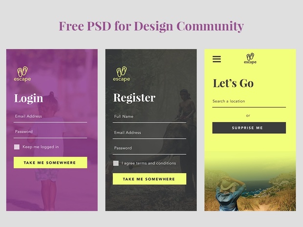 Travel App UI Free PSD Template Download