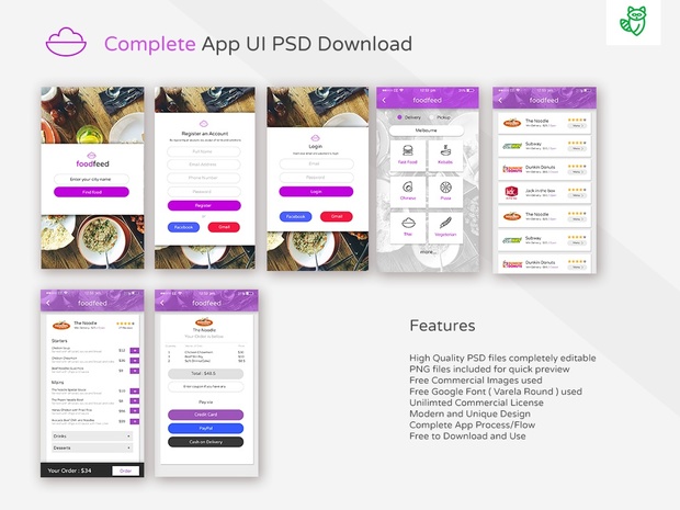 Free Food Order App UI PSD Download