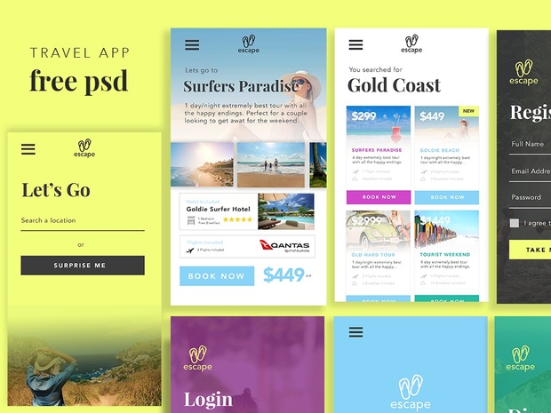 Travel App UI Free PSD Template Download