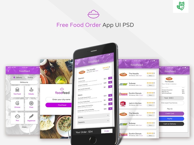 Free Food Order App UI PSD Download