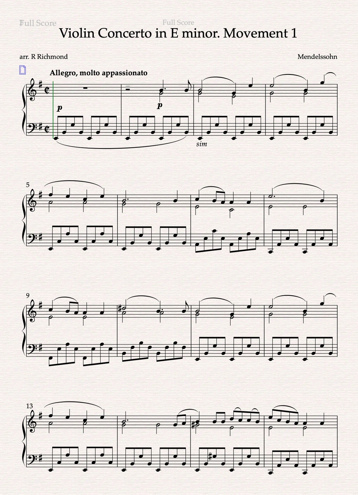 Mendelssohn Violin Concerto. Movement 1. Solo Piano Ar - Robert Richmond