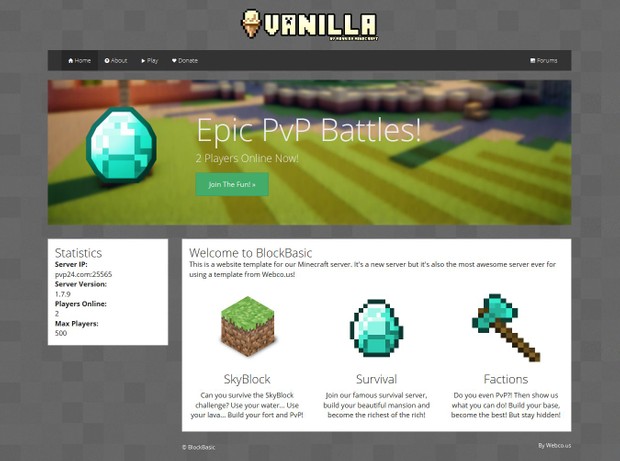 BlockBasic Minecraft Website Template